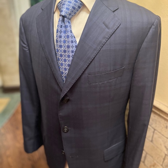 Samuelsohn Plaid Sport Coat Jacket Blazer Blue Men's Super 150 42R - Picture 6 of 16